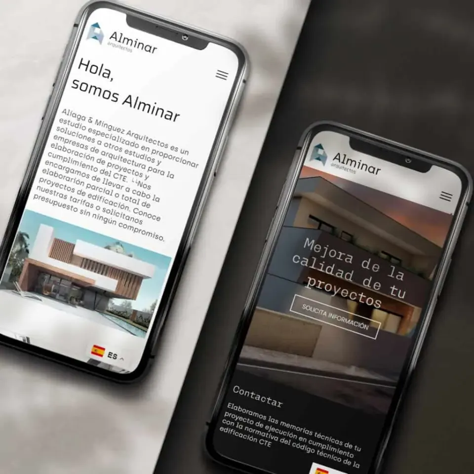 Imagen de diseño web responsive para Alminar, firma de arquitectura y branding.