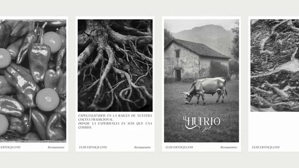 Identidad y aplicaciones de marca de El Huerto JC1